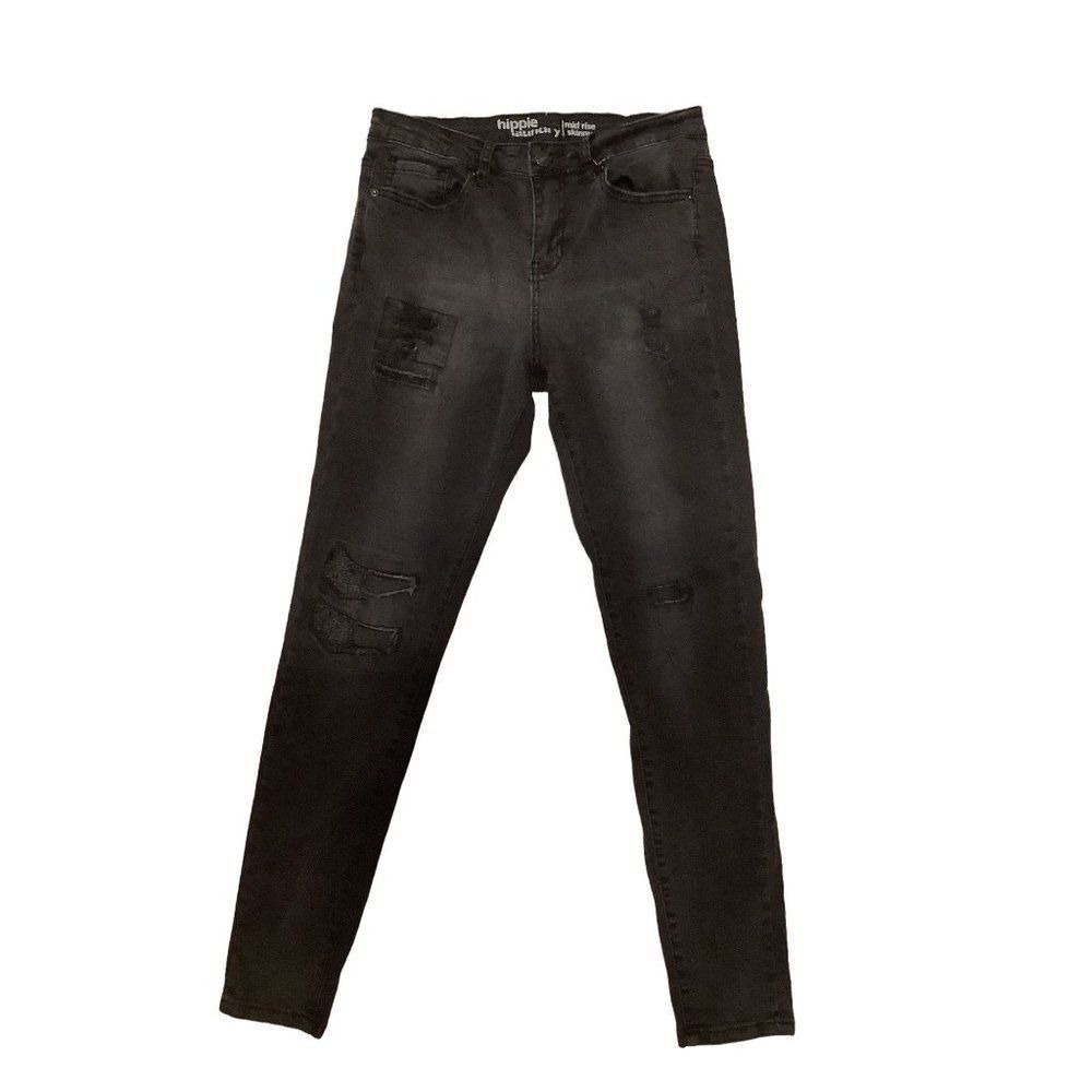 (5 For $25) Hippie Laundry Stretch Black Skinny Ripped Patched Jeans Size 9